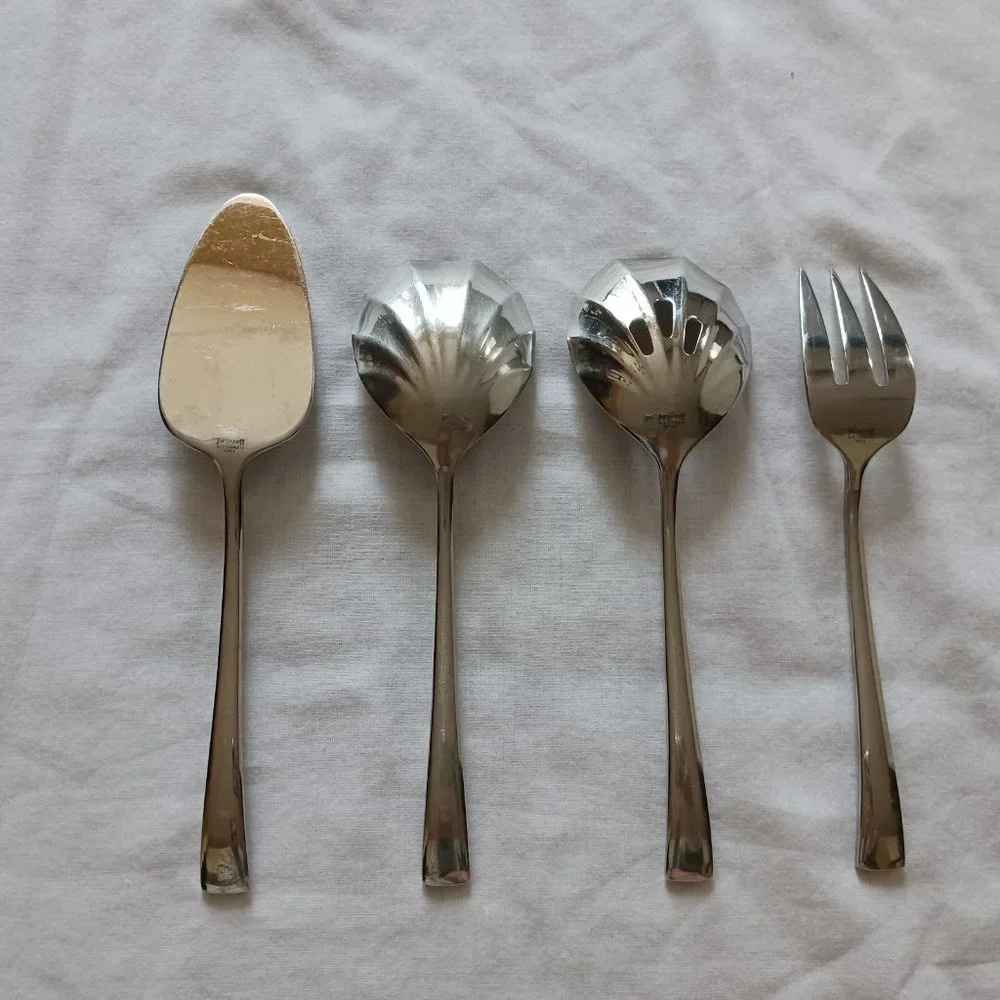 Fortunoff FTU26 Korea 18/8 Stainless Steel 4-pc 2 Serving Spoons‎ Meat Fork Pie